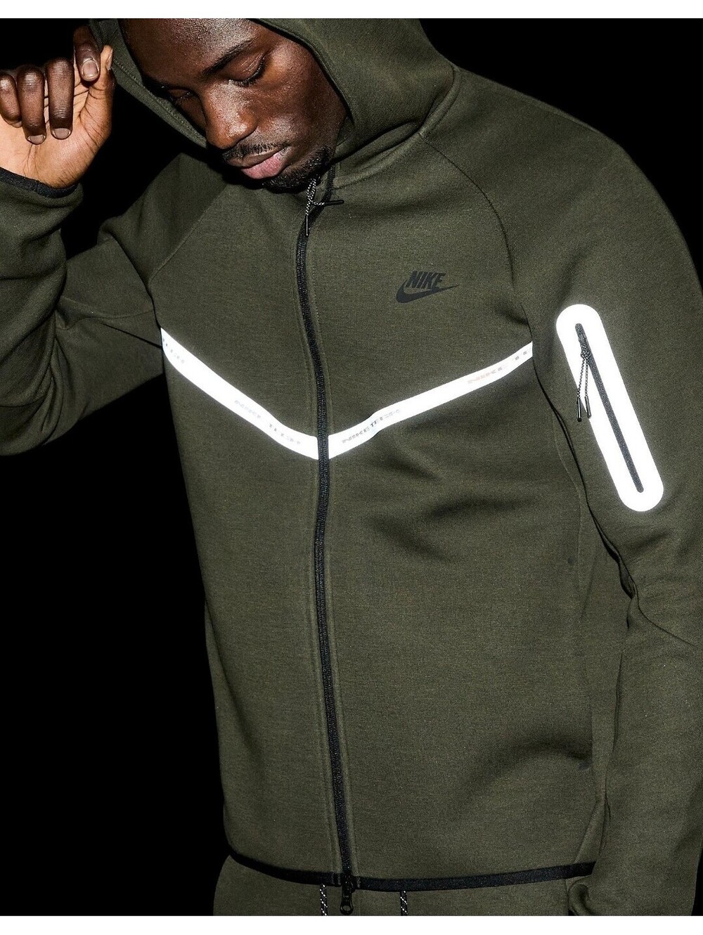 Nike Tech Fleece Men's Size 2XLT Reflective Zip Up Jacket Sequoia Dark Green 3M